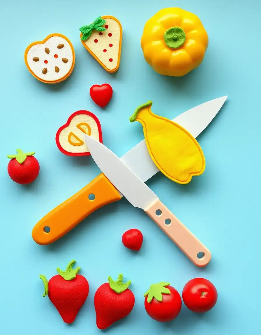 Velcro toy food cutting set with fruits and wooden knife