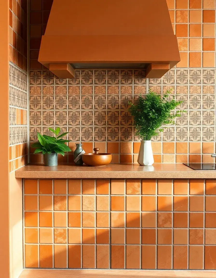 Warm terracotta kitchen wall tiles in a rustic Mediterranean style
