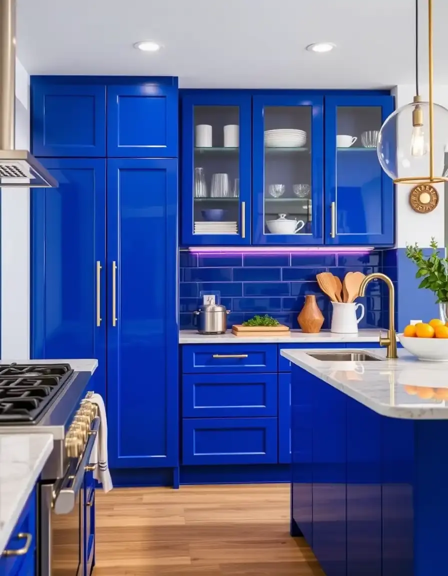Vivid high gloss cobalt blue kitchen cabinets
