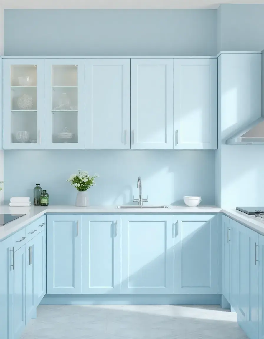 Light sky blue wall kitchen cabinets