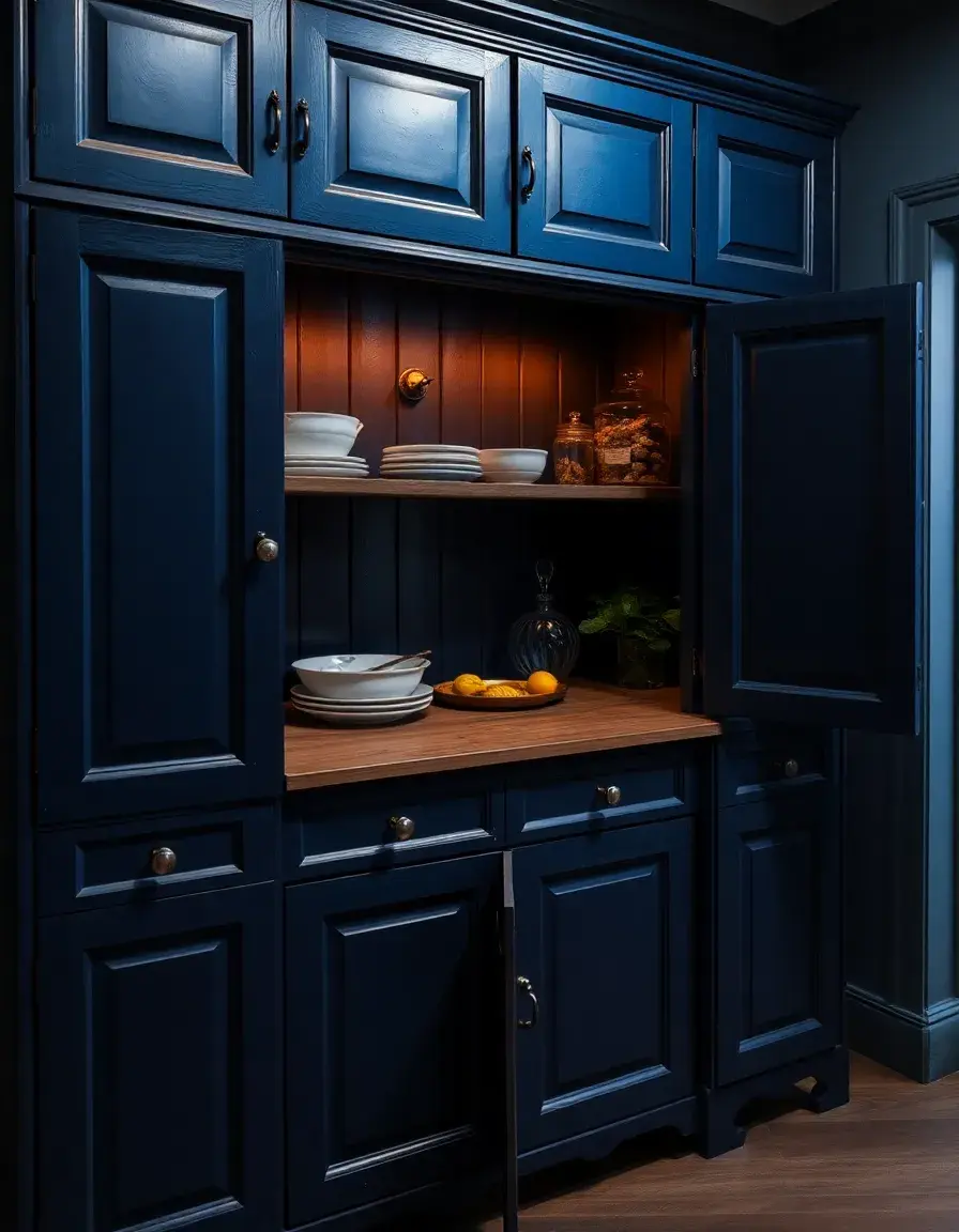Deep indigo blue pantry cabinet