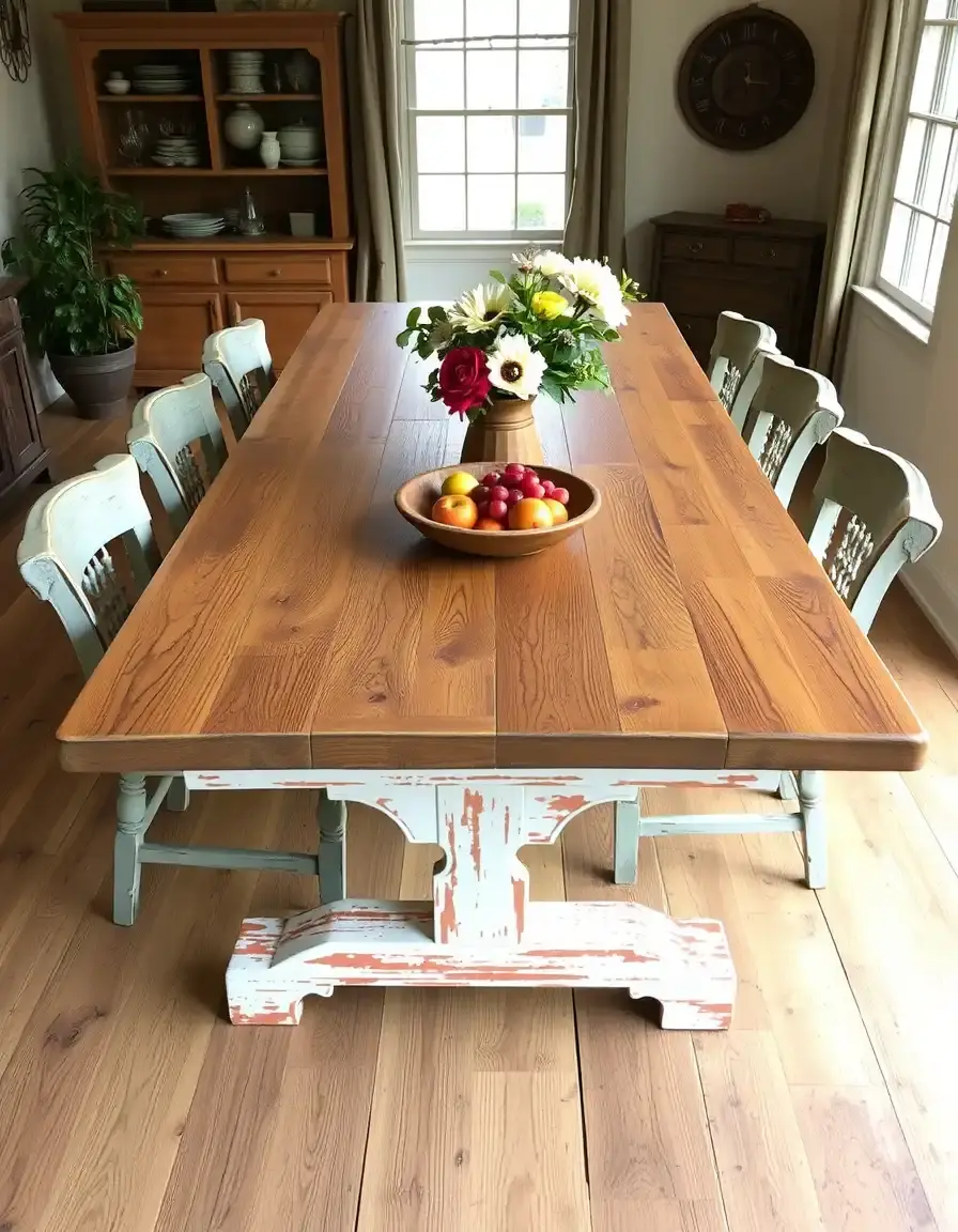 Distressed rustic farm kitchen table with long design