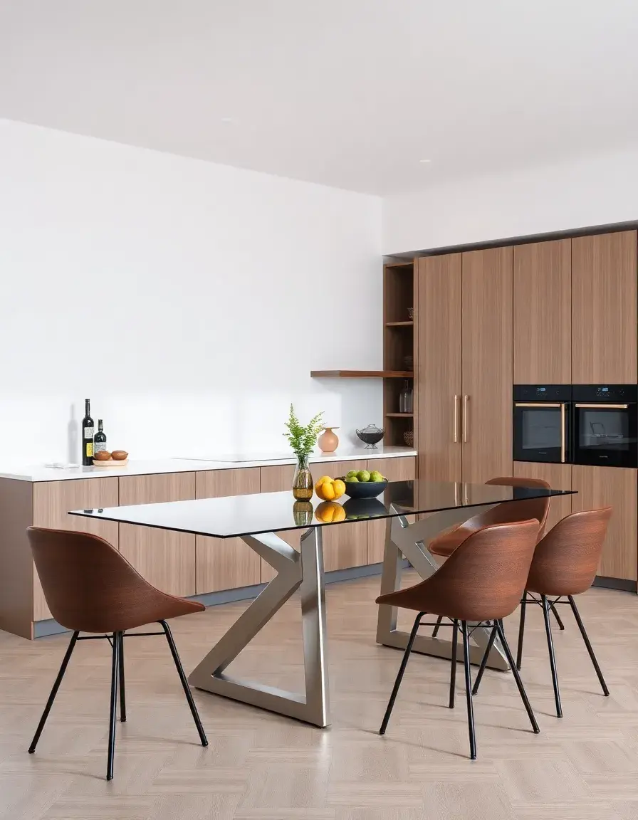 Sleek modern minimal kitchen table with glass top