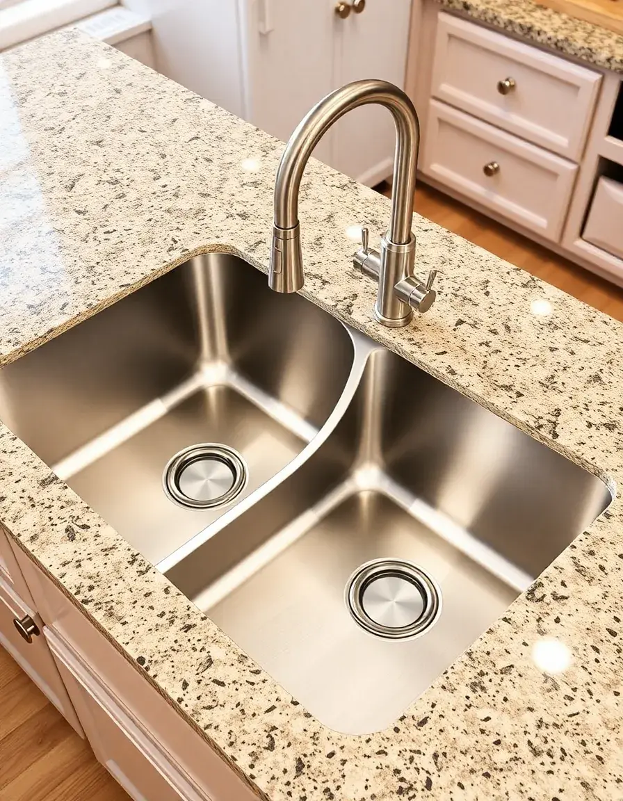 Stainless Steel Undermount Kitchen Sink installed in granite