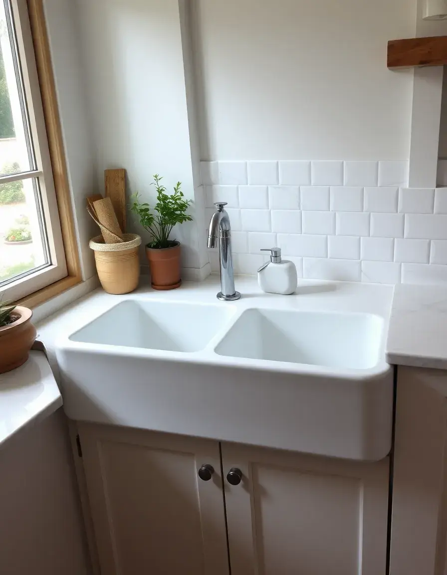 Fireclay Kitchen Sink Double Bowl white glossy