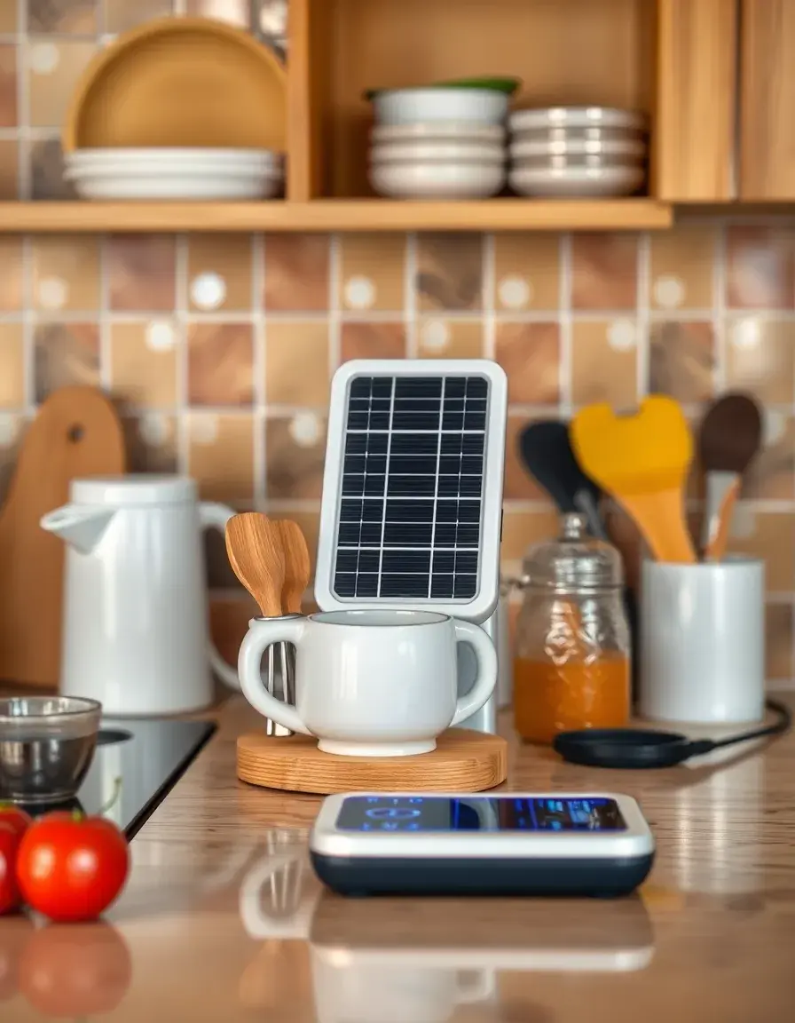 Solar powered kitchen charger on a sunny windowsill
