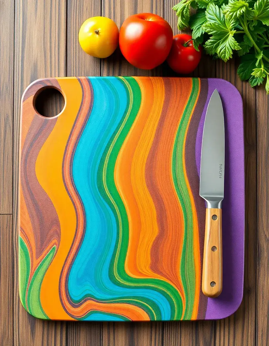 Colorful cutting board made from recycled plastic