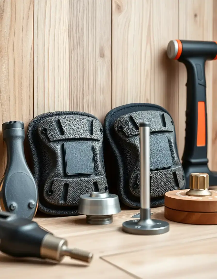 Flooring installation tool set with spacers and knee pads