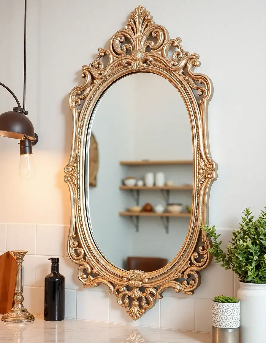 Ornate decorative mirror in a small kitchen