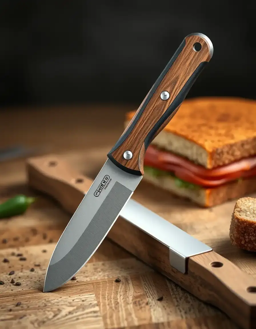 Realistic rendering of versatile utility knife 6 inch, sandwich cutting