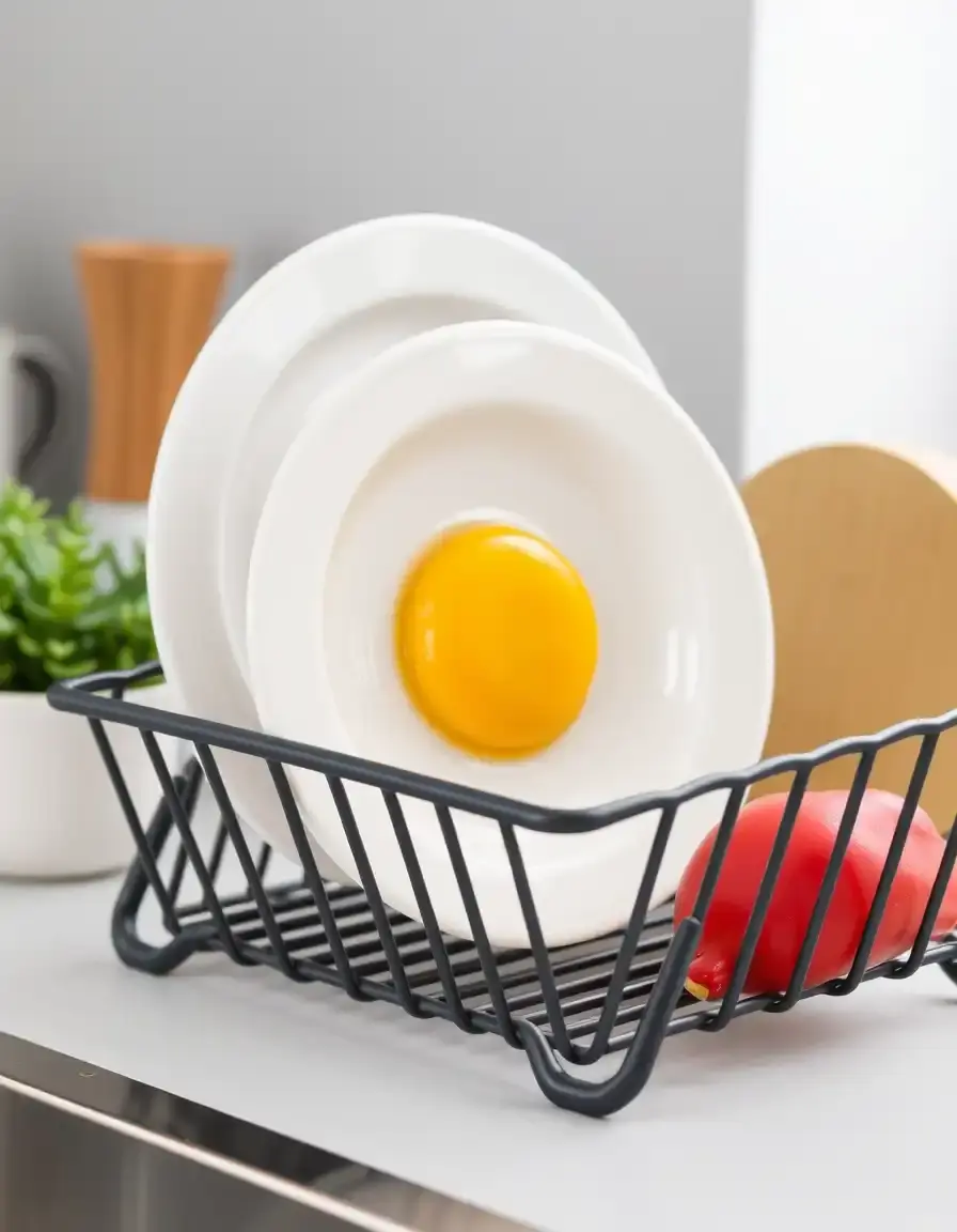 Foldable dark gray dish rack draining plates