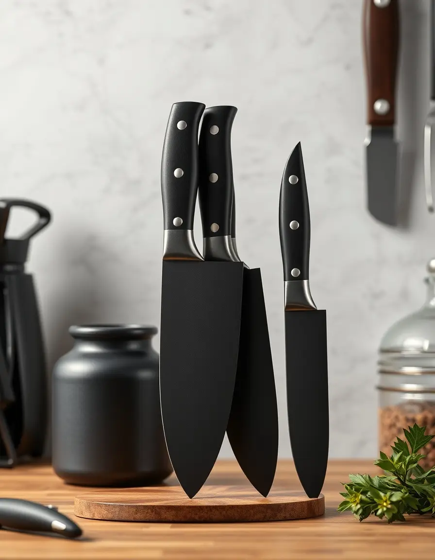 All black knife set with non-stick blades