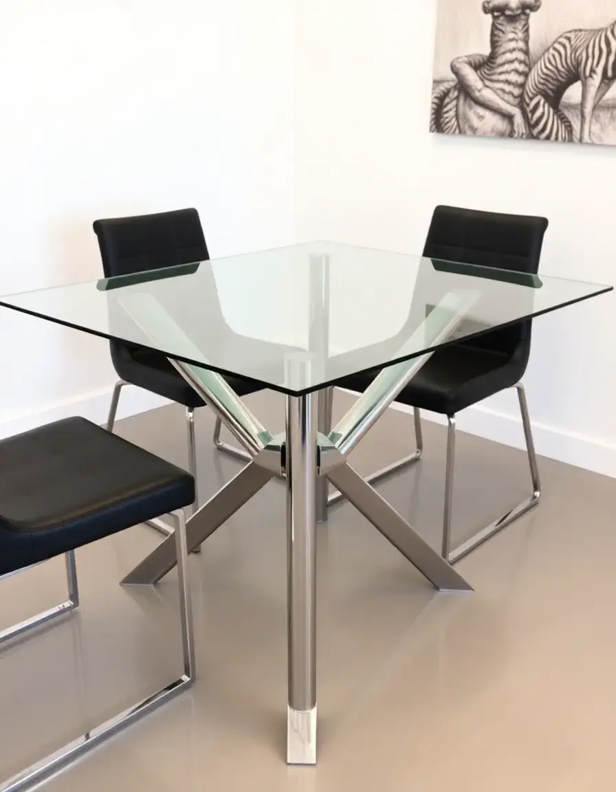 Tempered Glass Dining Table Modern chrome legs
