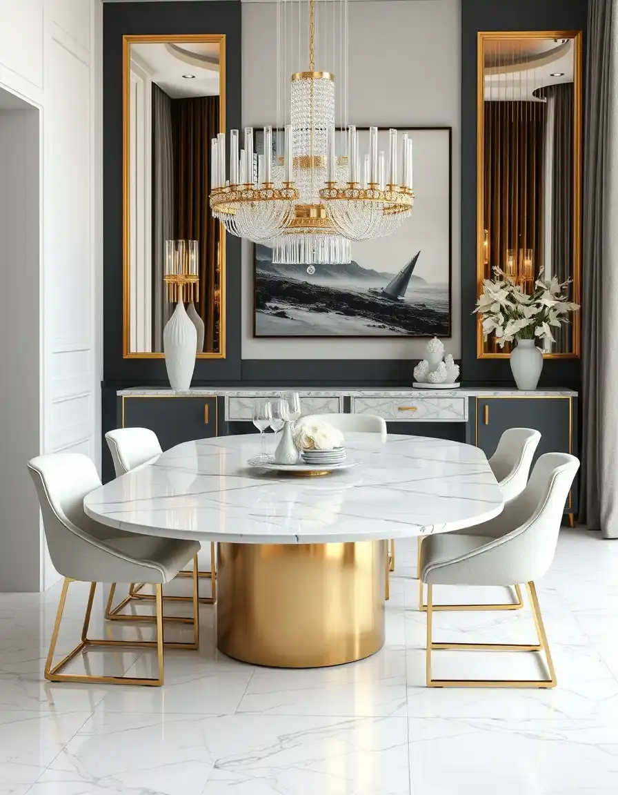 White Marble Dining Table Luxury gold base