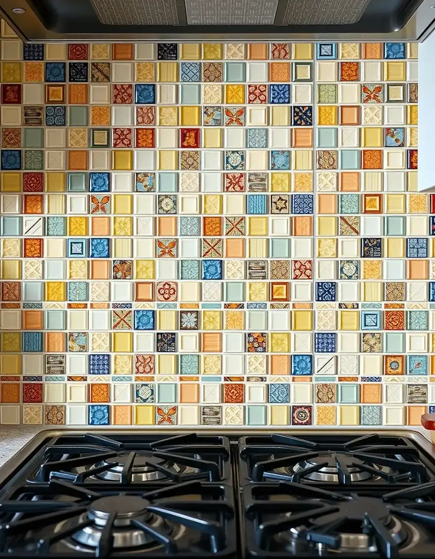 Colorful Porcelain Backsplash Tiles Mosaic installed behind a stove
