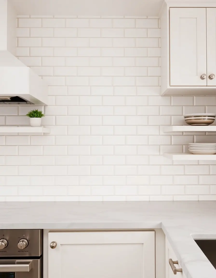 Classic White Subway Tile for kitchen wall with open shelving