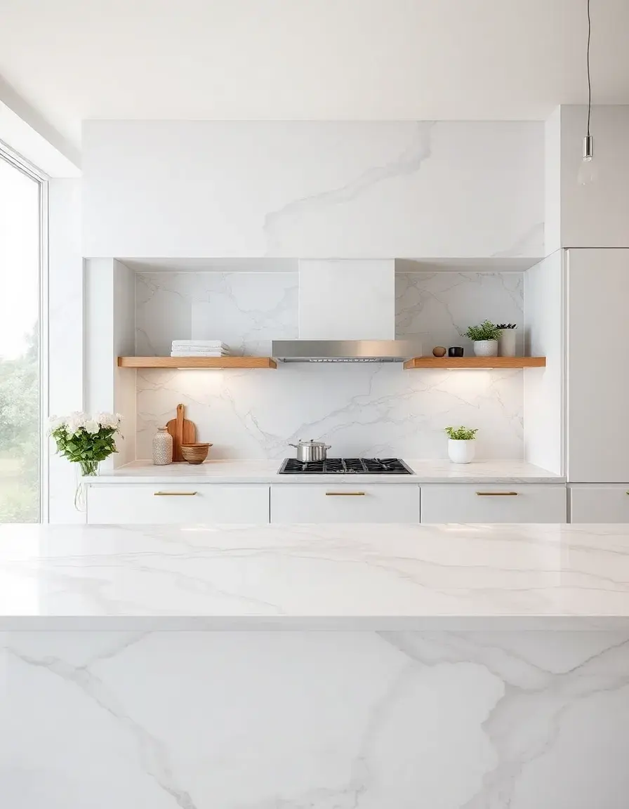 Faux marble effect kitchen tiles in a luxurious counter area