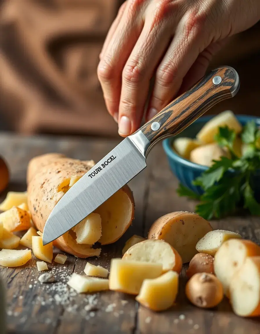Bird beak tourne knife peeling a potato