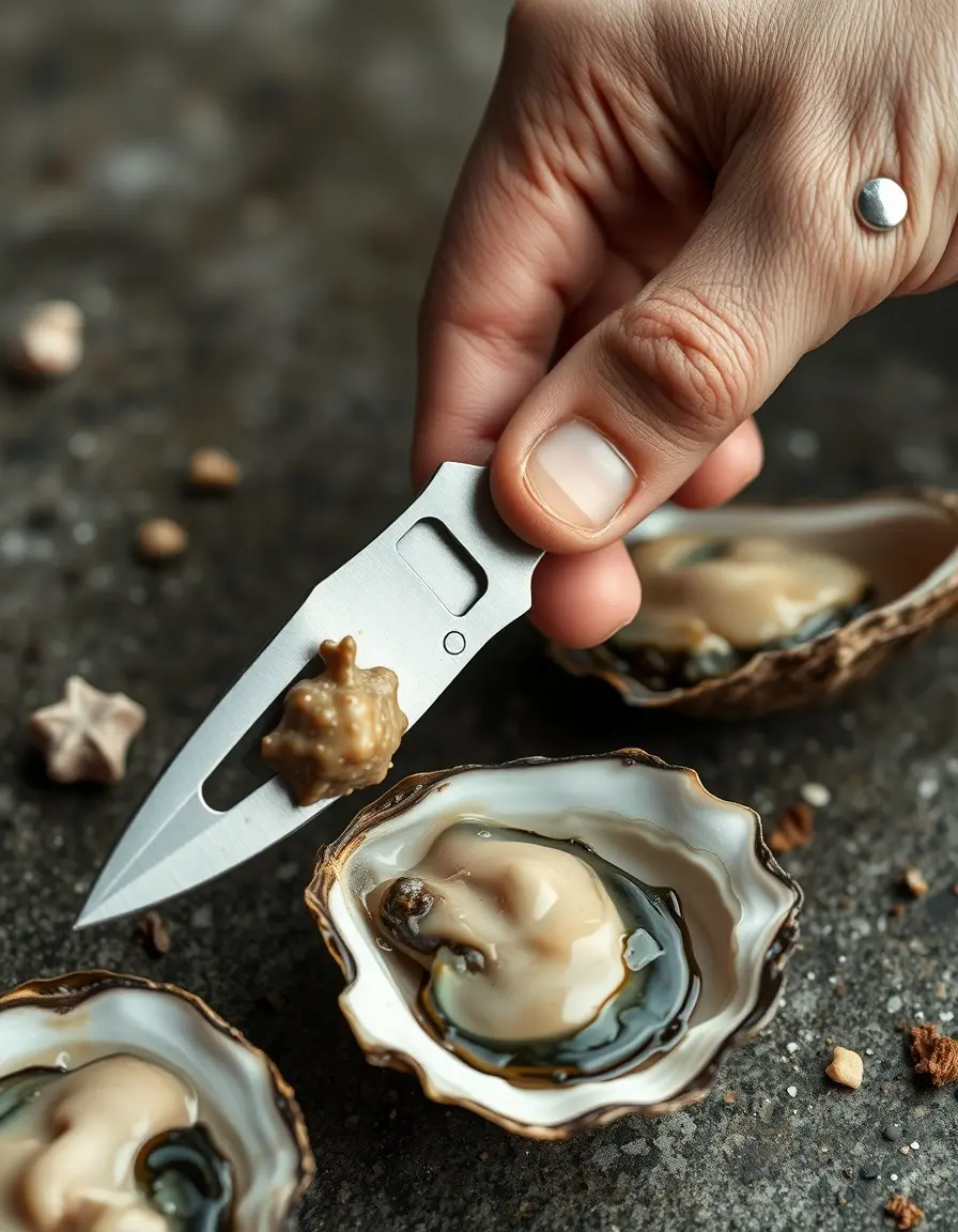 Sturdy oyster shucking knife opening a shell