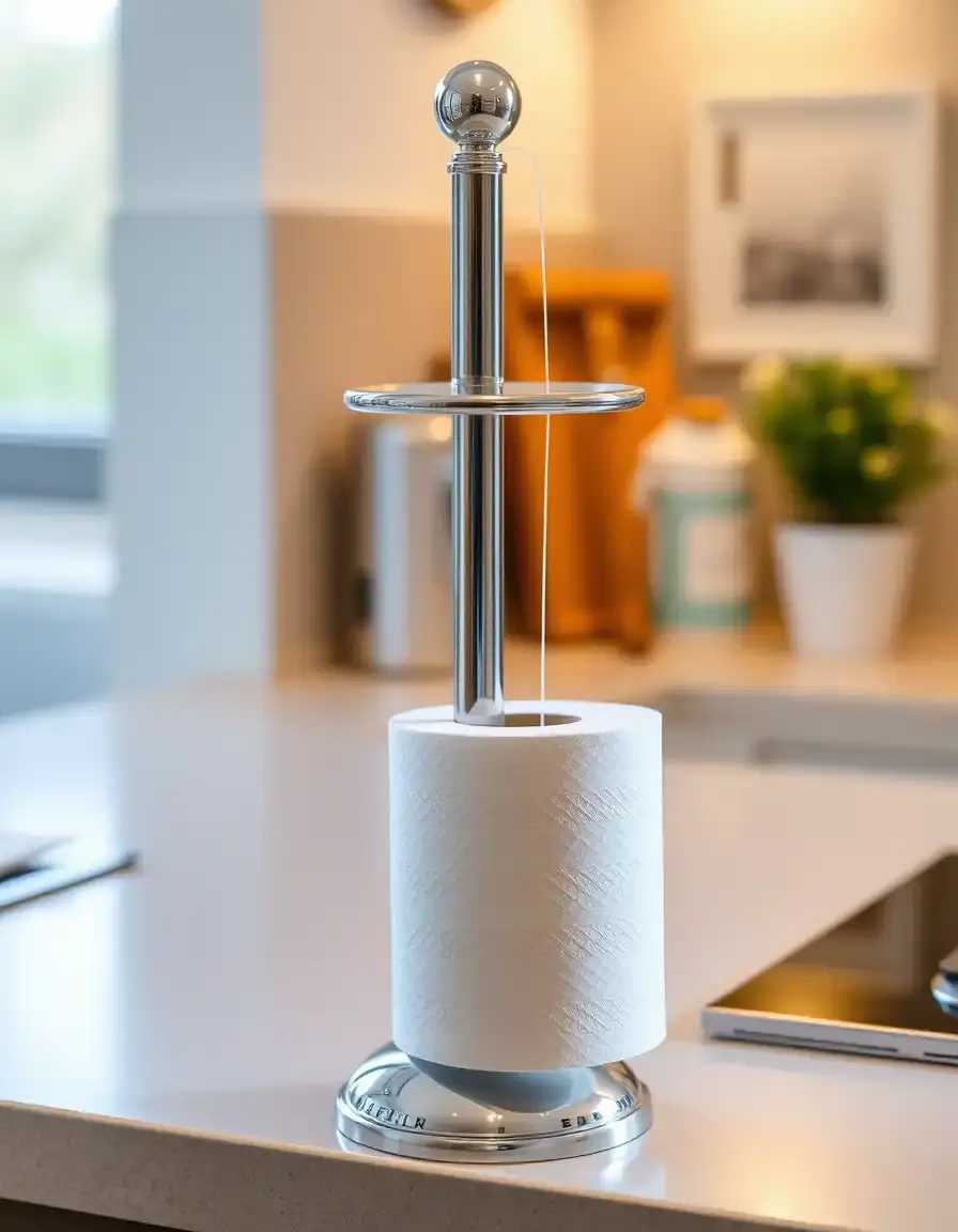 Free standing chrome kitchen roll holder with weighted base