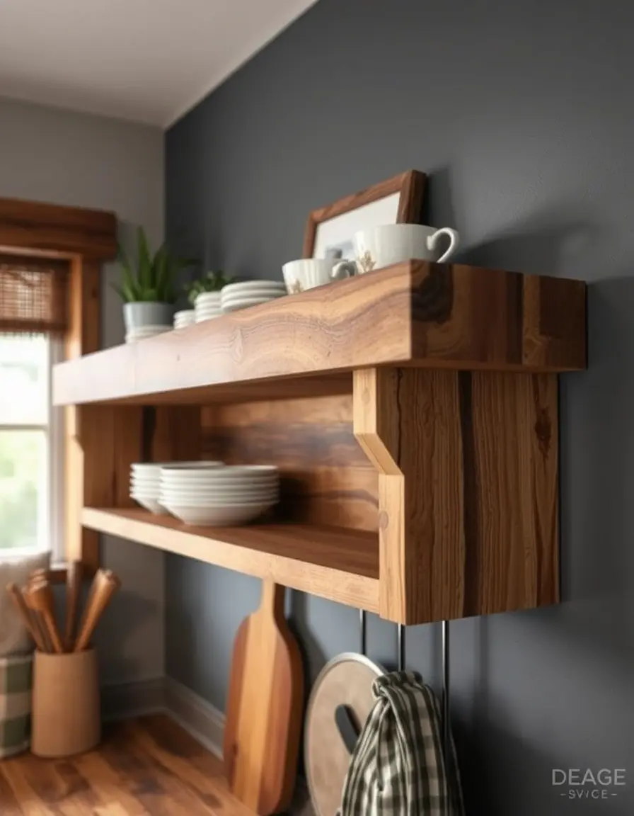 Reclaimed rustic wood kitchen shelf