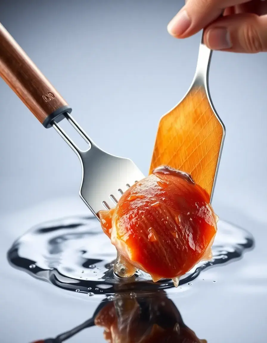 Flexible metal fish turner flipping a fillet