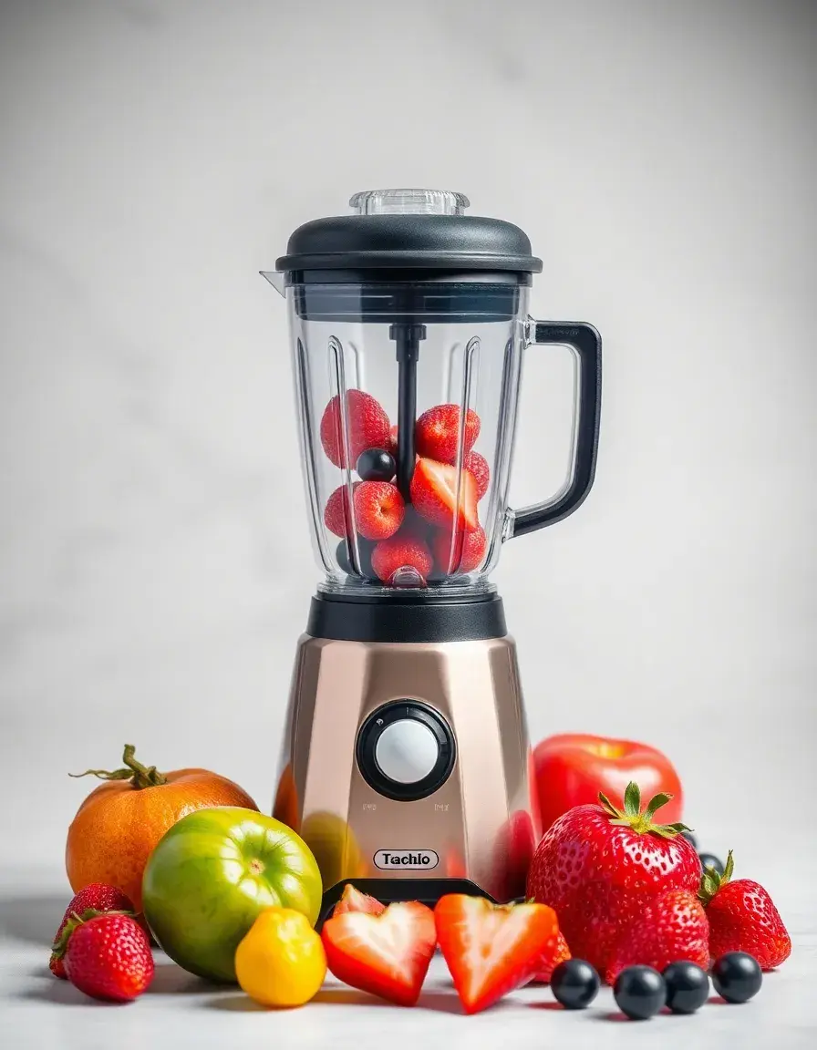 Battery powered toy blender with play fruits