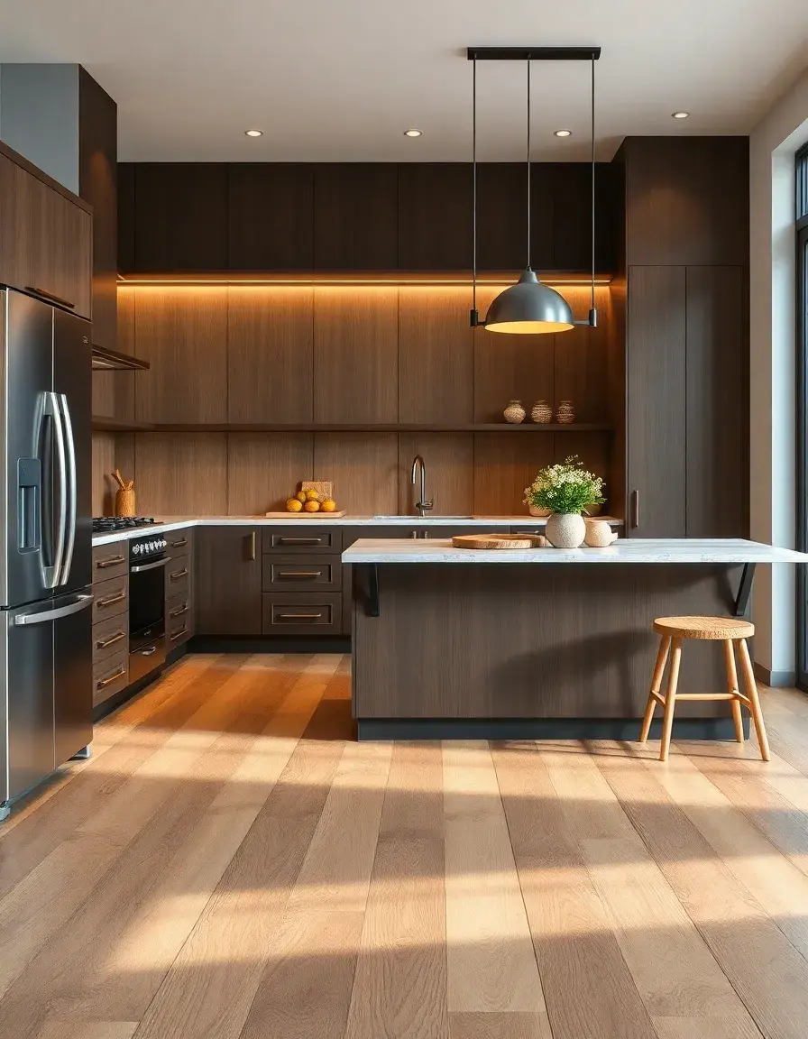 Hardwood wooden floor planks for kitchen