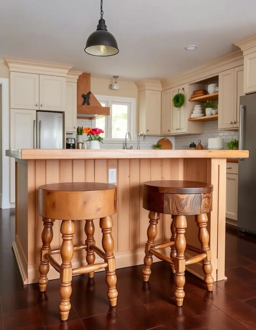 Rustic wooden bar stools for kitchen