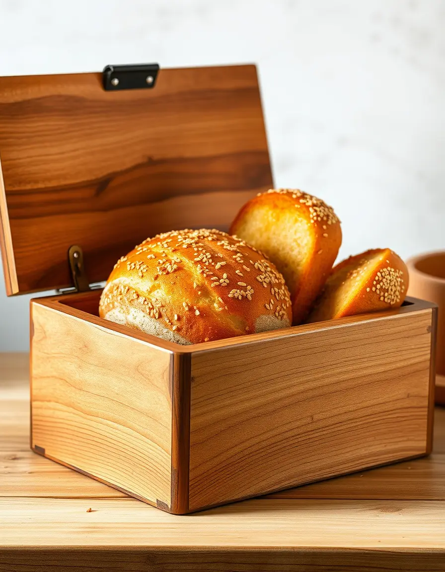 Hinged wooden bread box