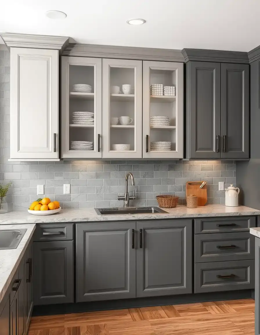 Gray Two Tone Cabinets light upper dark lower