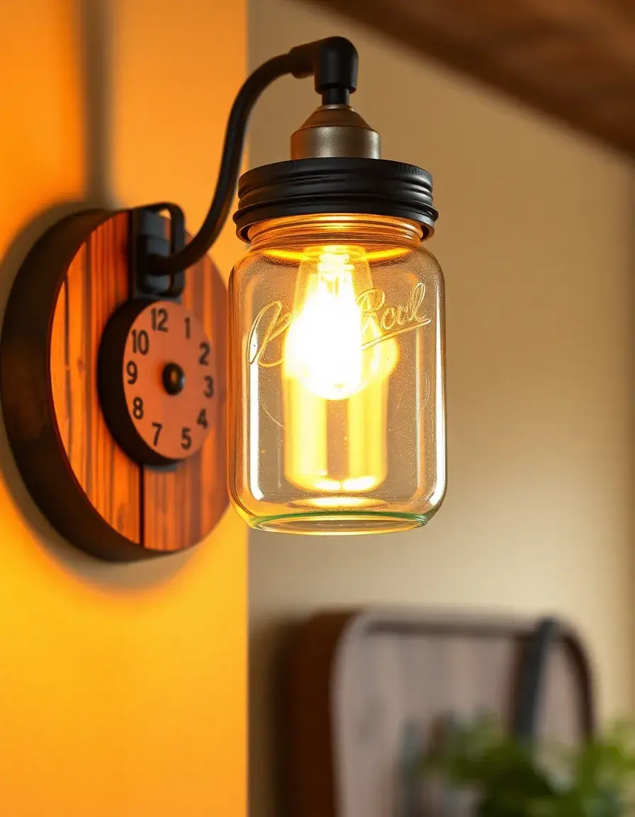 Rustic farmhouse kitchen wall sconce in mason jar style
