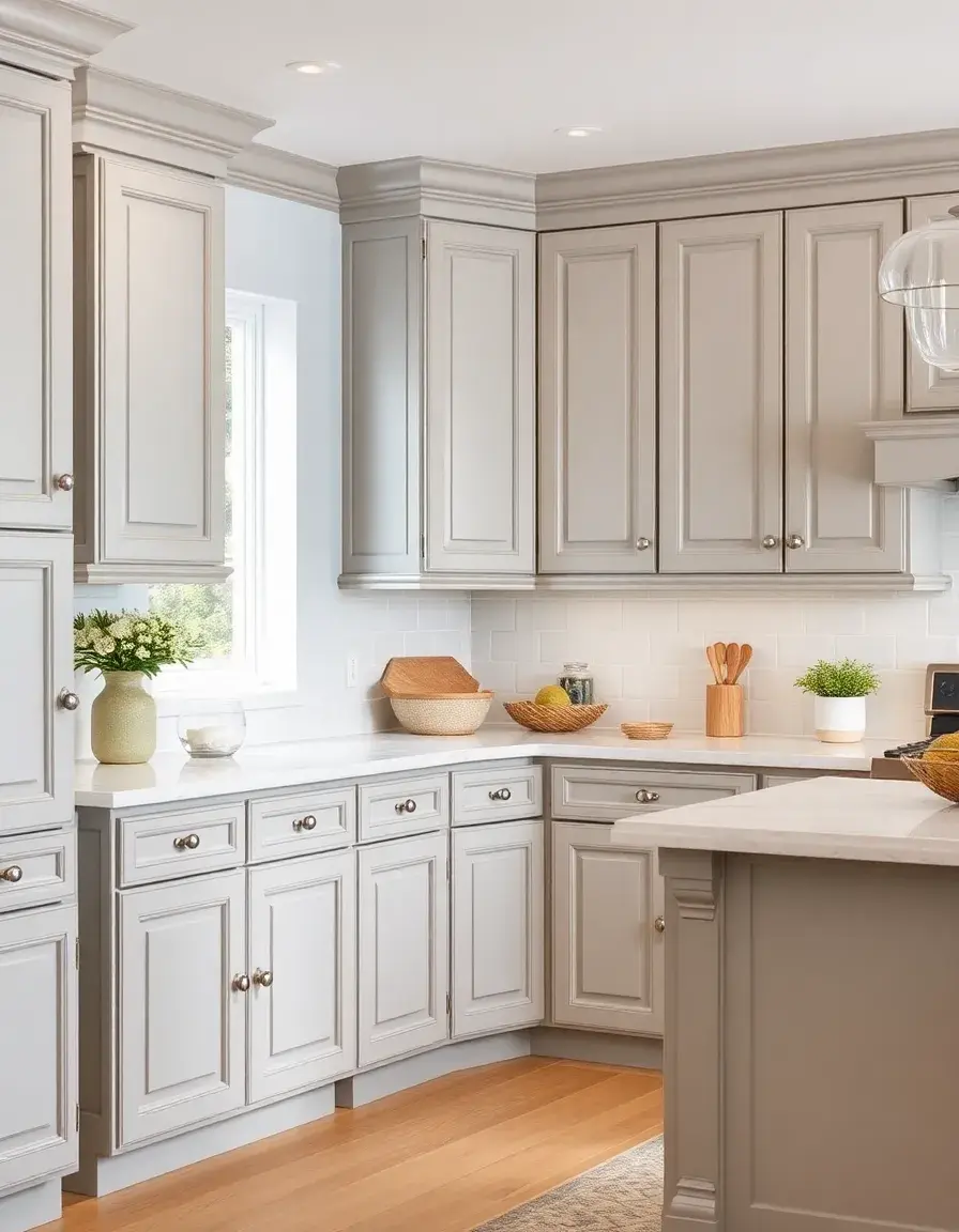 Soft dove grey shaker style cabinets
