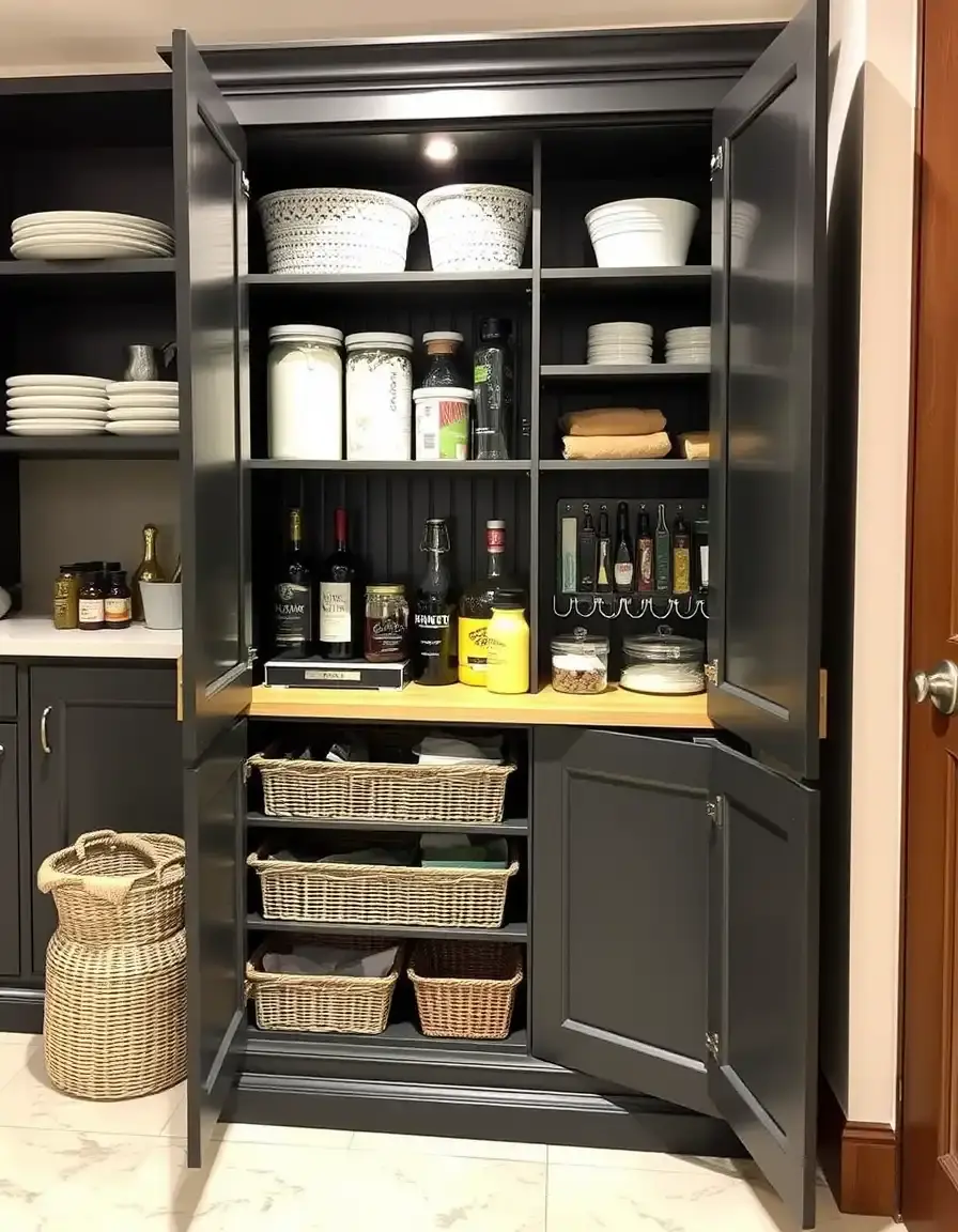 Graphite grey tall pantry cabinet