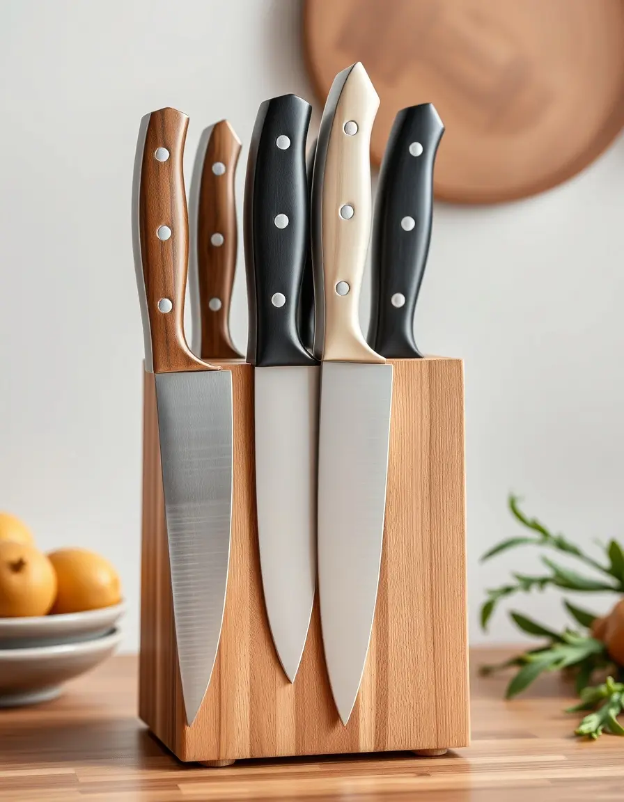 Home Kitchen Knife Set in a wooden block on a counter