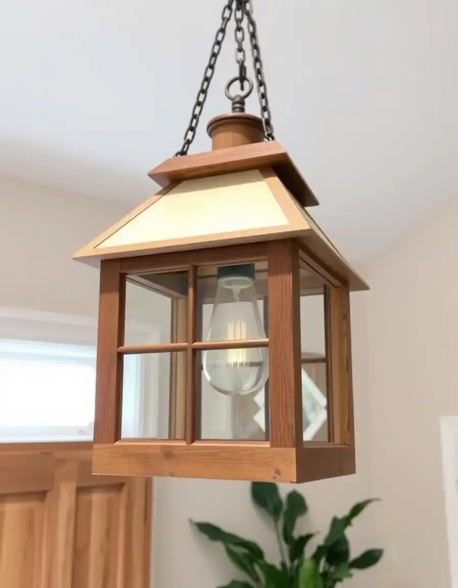 Rustic wooden lantern pendant light