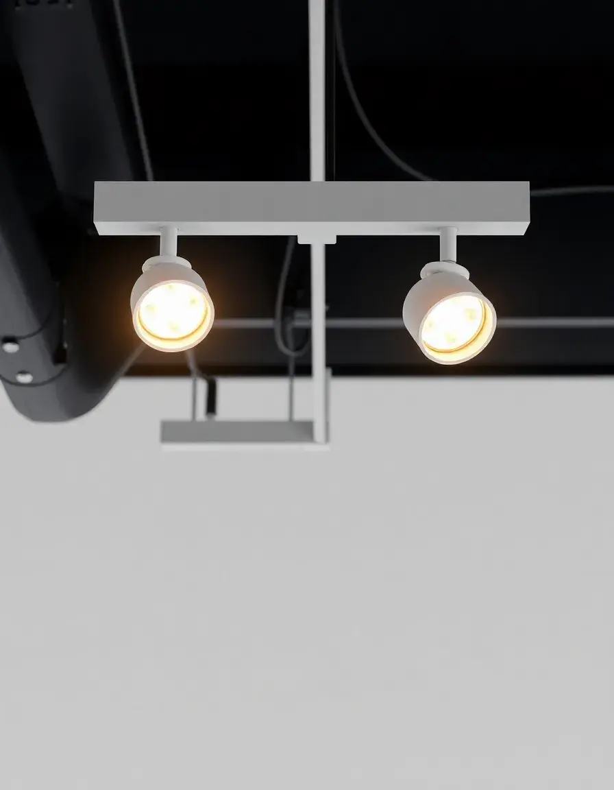 White minimalist track lighting for kitchen