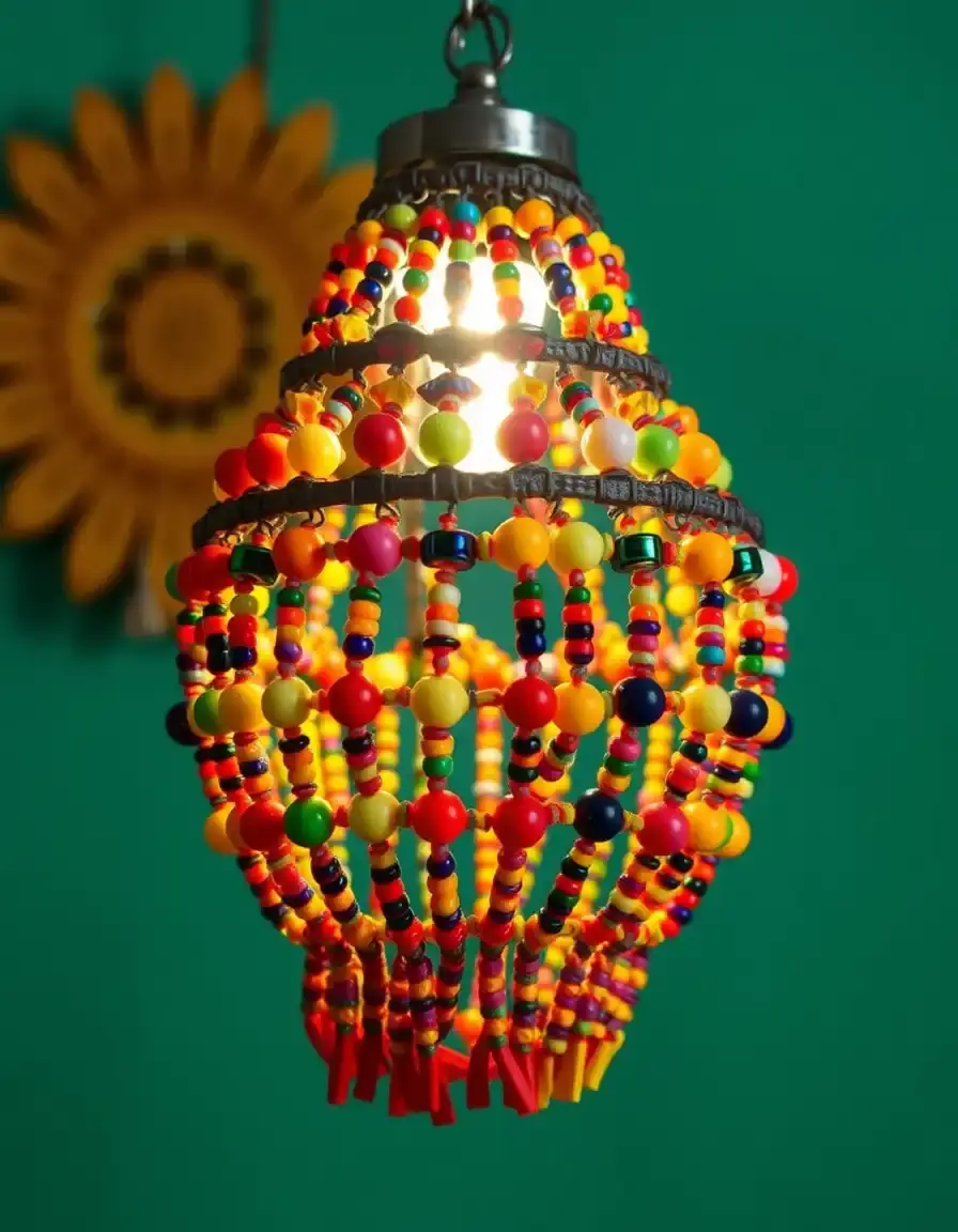Colorful beaded bohemian pendant light