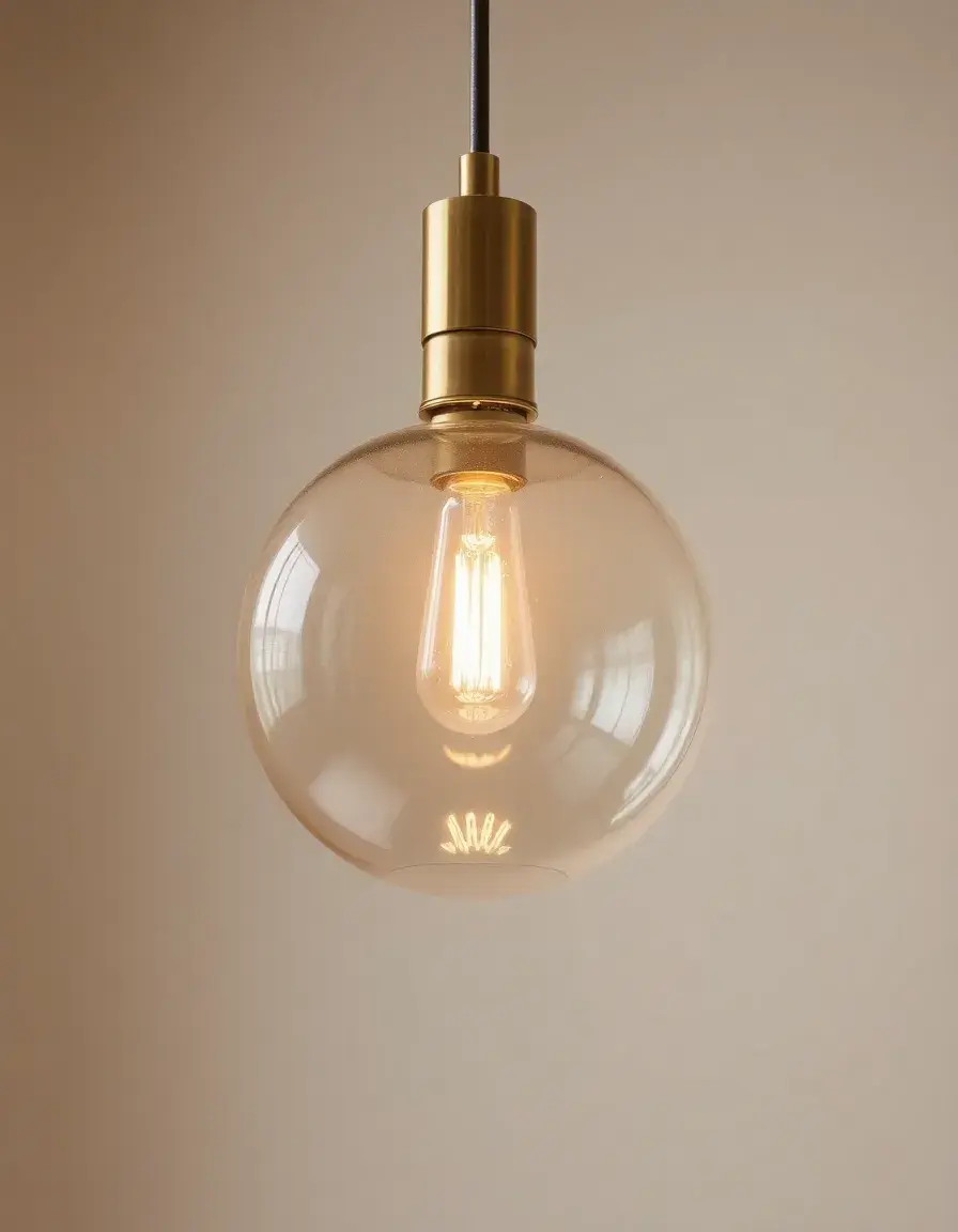 Glass globe pendant with brass accents