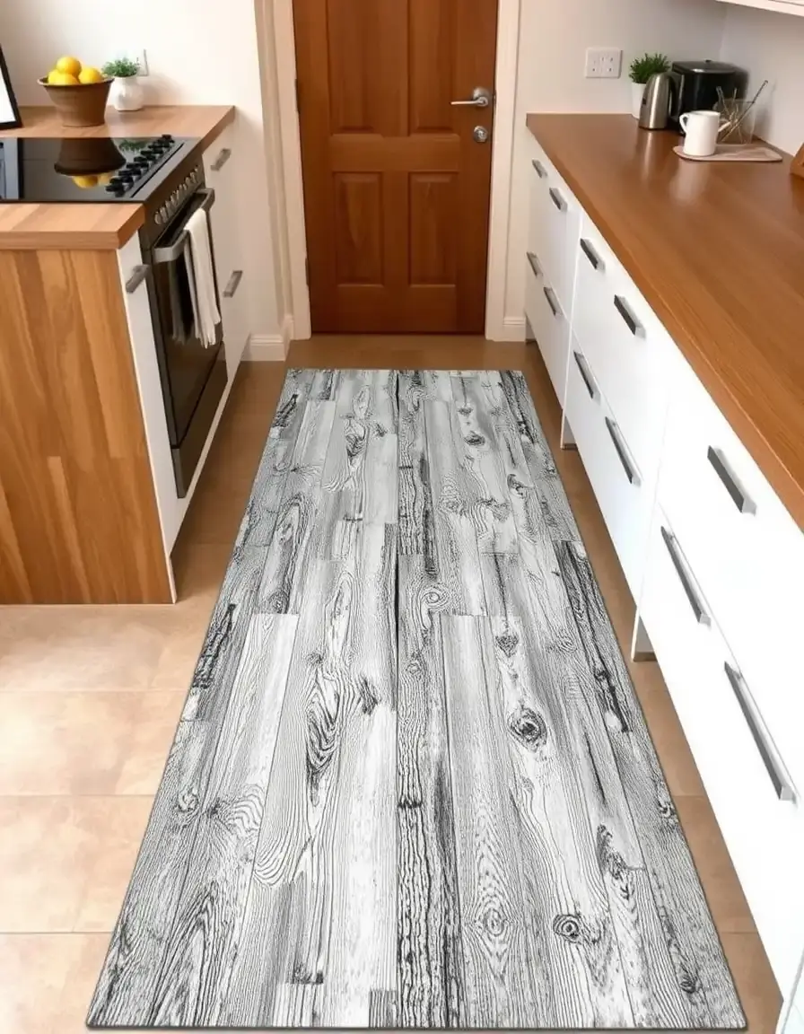 Waterproof Vinyl Kitchen Runner with wood grain print