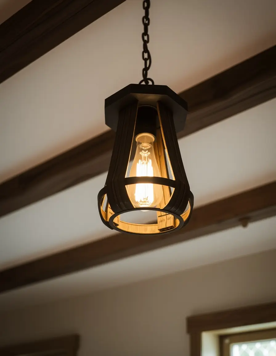 Rustic Wooden Pendant Light beam design