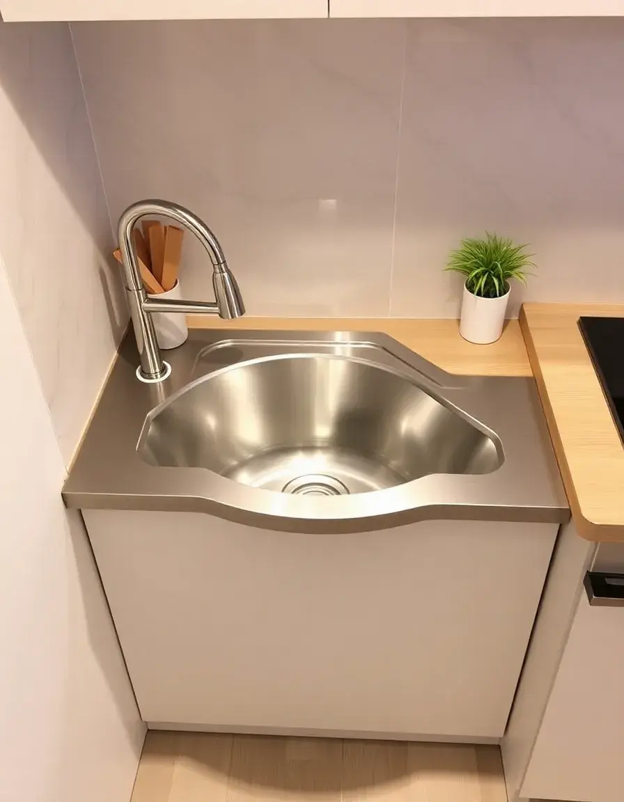 Space-saving corner stainless steel kitchen sink
