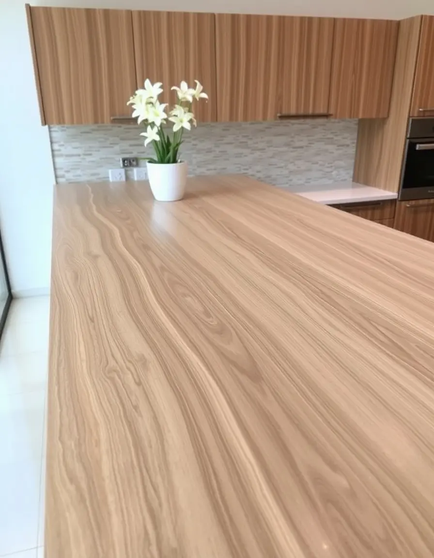 Laminate waterfall countertop with wood grain