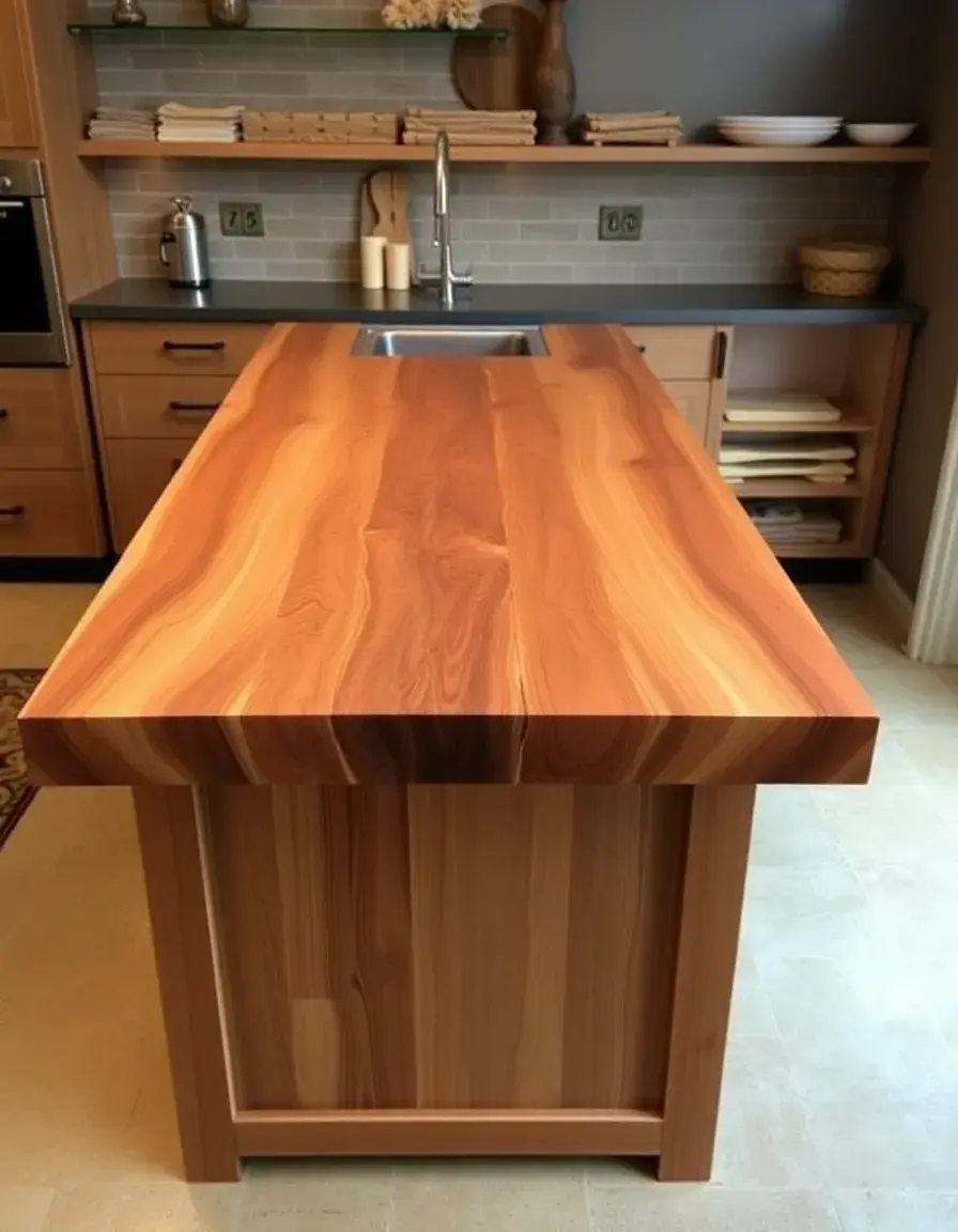 Solid wood waterfall butcher block countertop