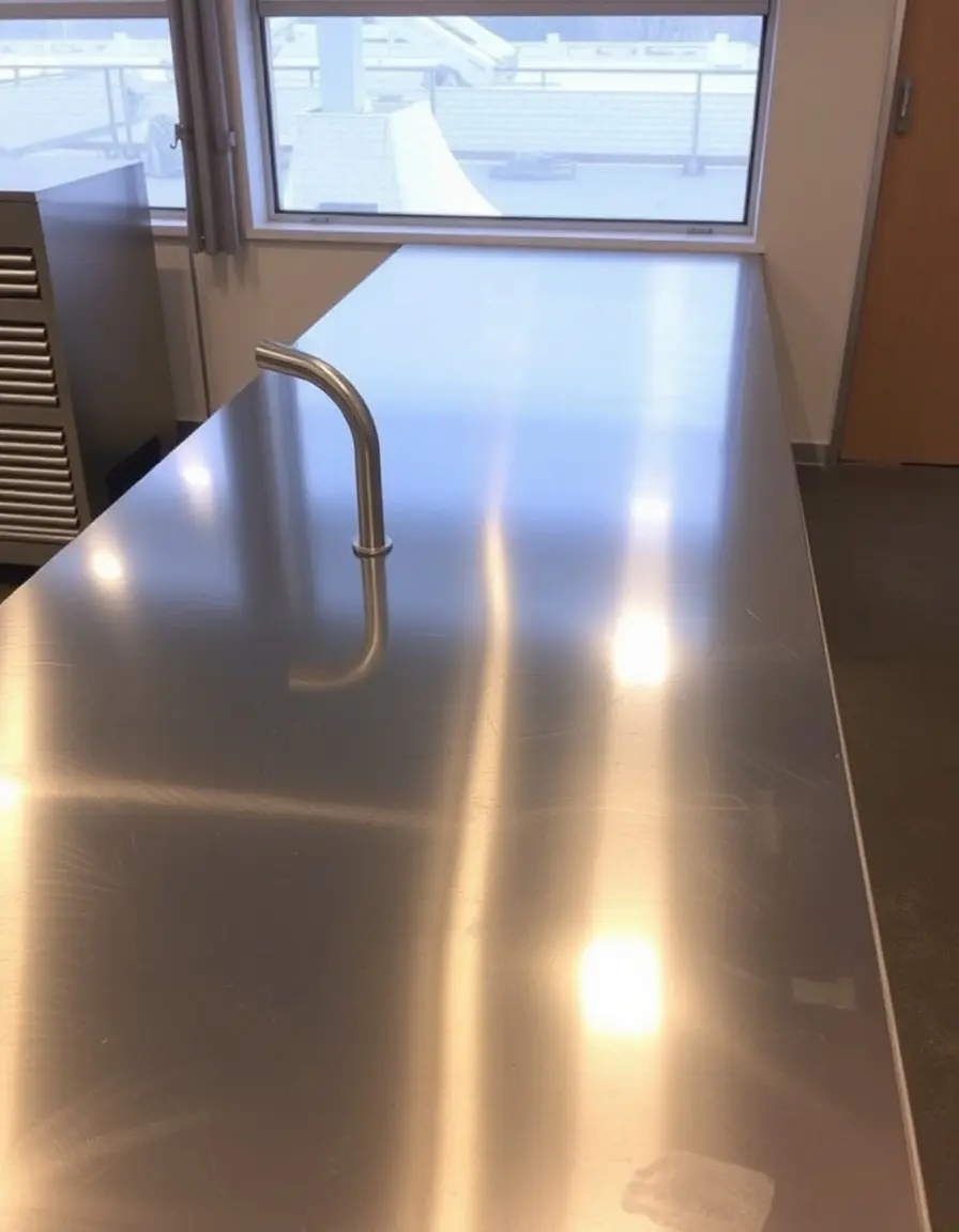 Industrial stainless steel waterfall countertop