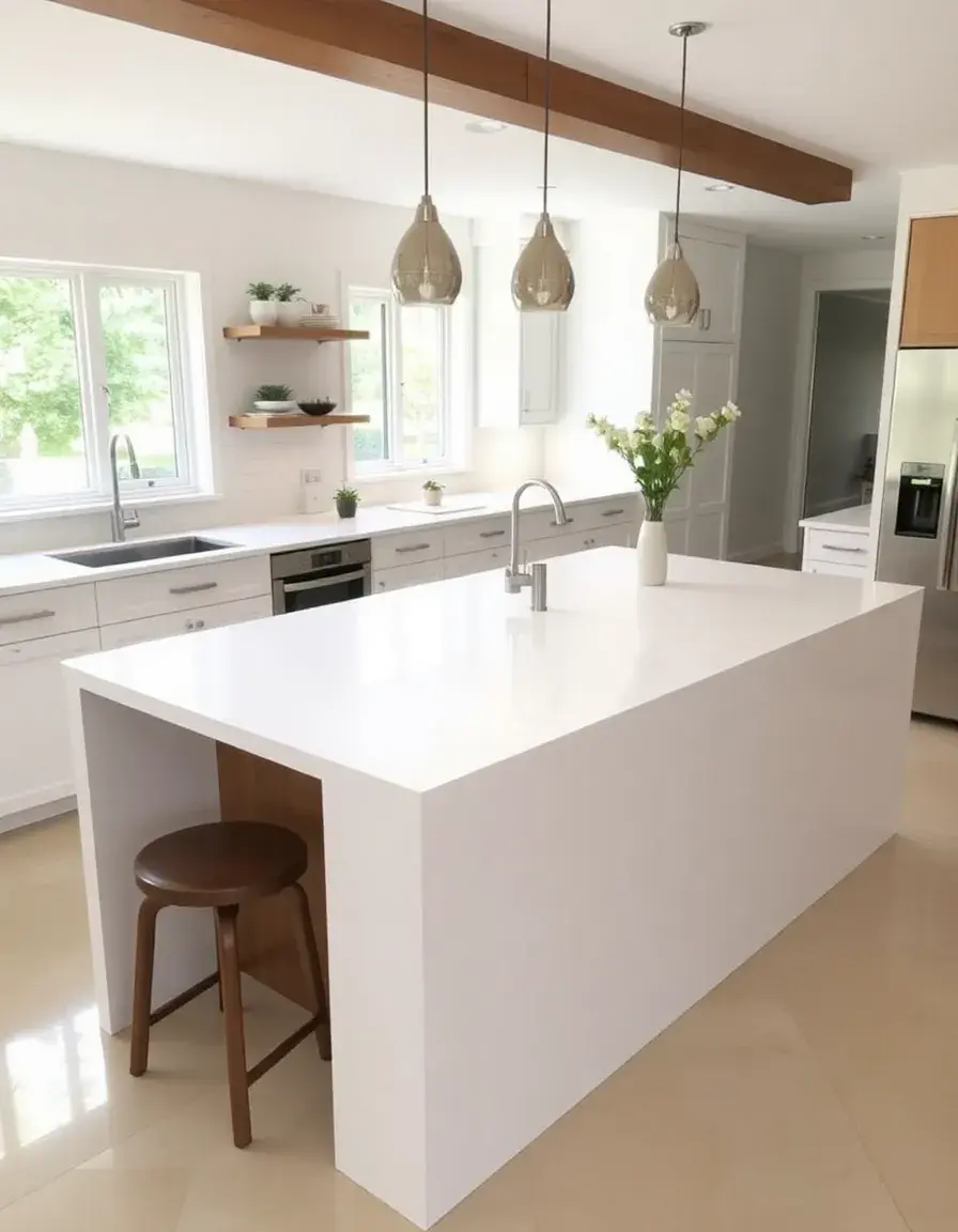 Solid White Quartz Kitchen Island Top with matte finish