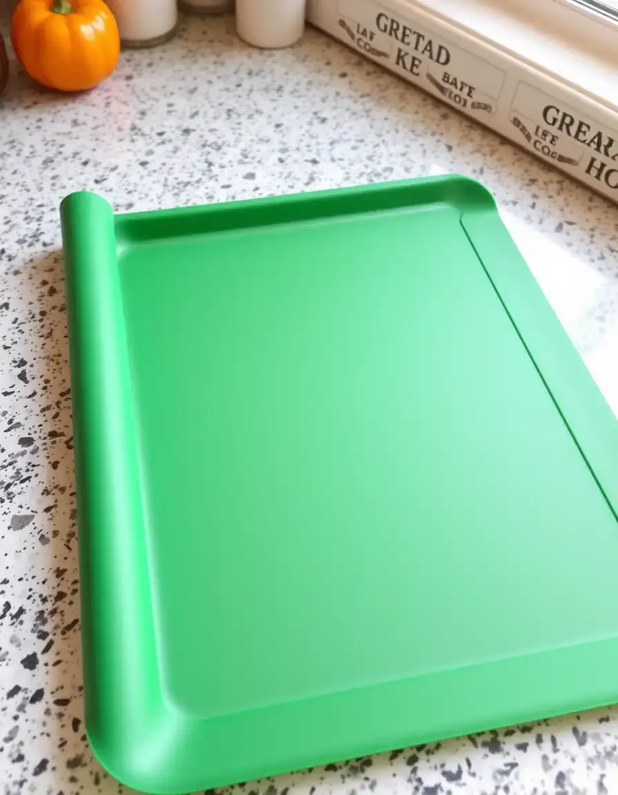 Non-stick green silicone baking sheet being rolled
