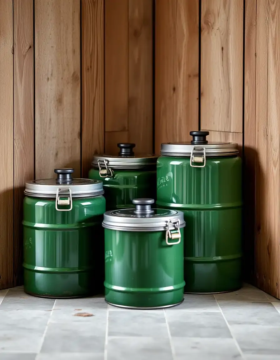 Airtight green metal canister set