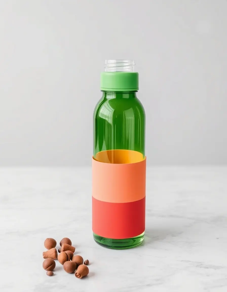 Reusable green glass water bottle with silicone sleeve