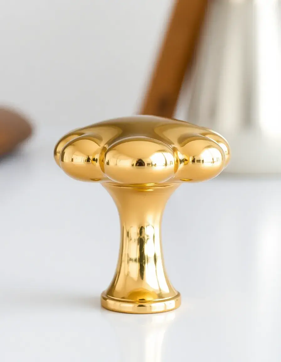 Polished gold kitchen handle knob mushroom shape
